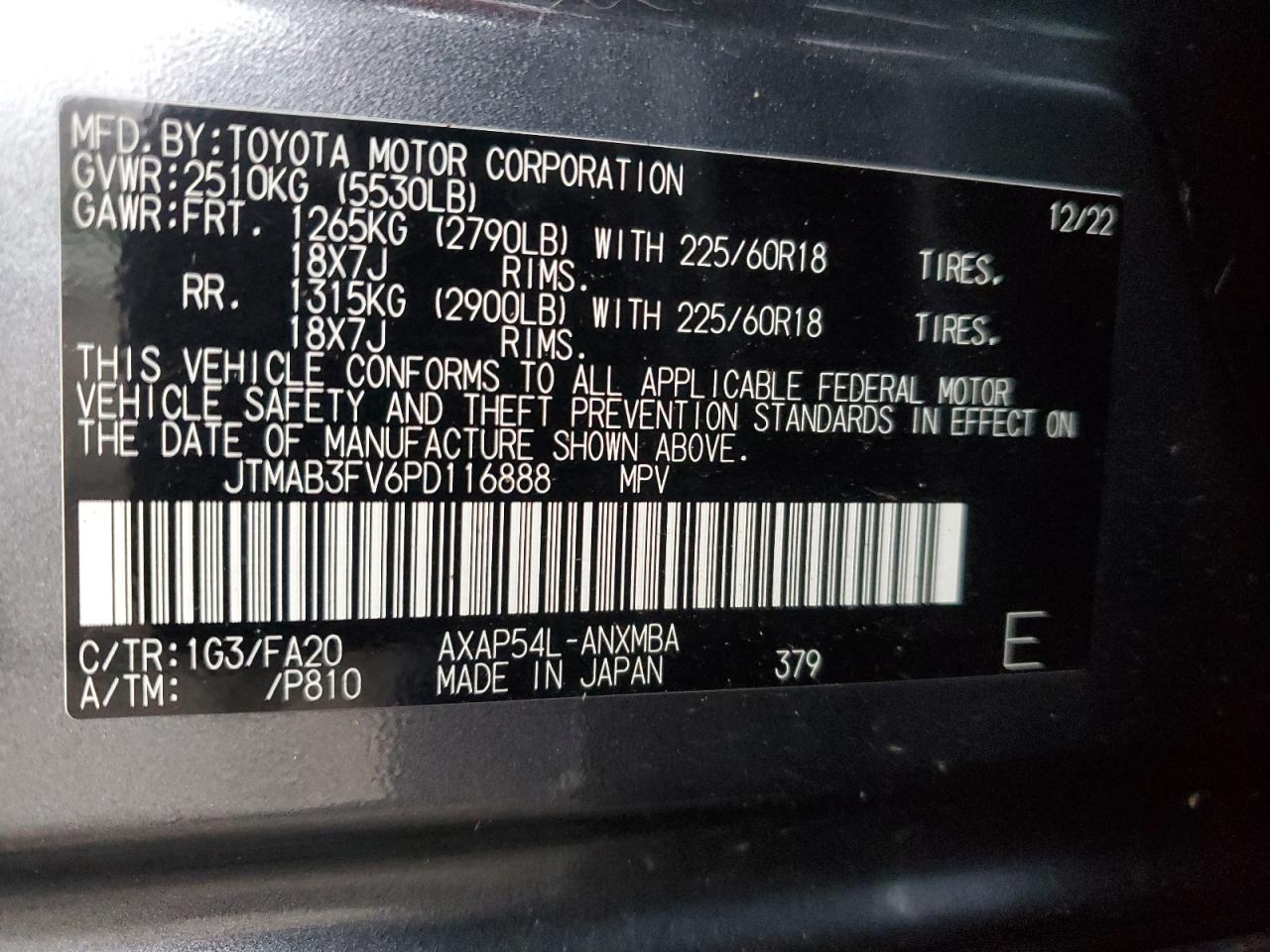 2023 TOYOTA RAV4 PRIME SE VIN:JTMAB3FV6PD116888