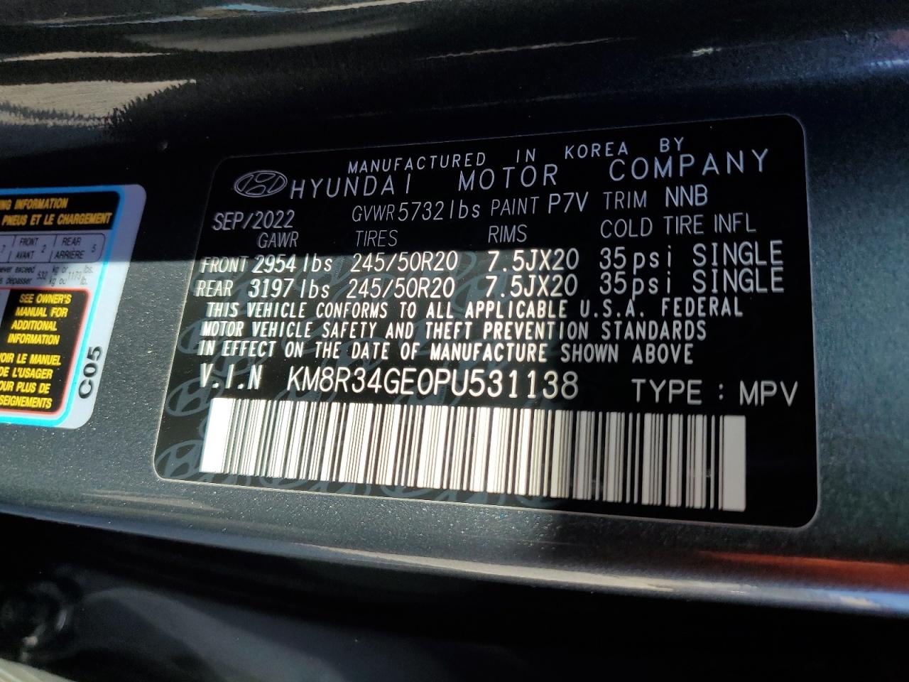 2023 HYUNDAI PALISADE XRT VIN:KM8R34GE0PU531138