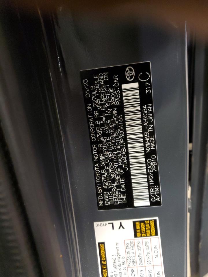 2023 TOYOTA PRIUS LE VIN:JTDADABU7P3004165