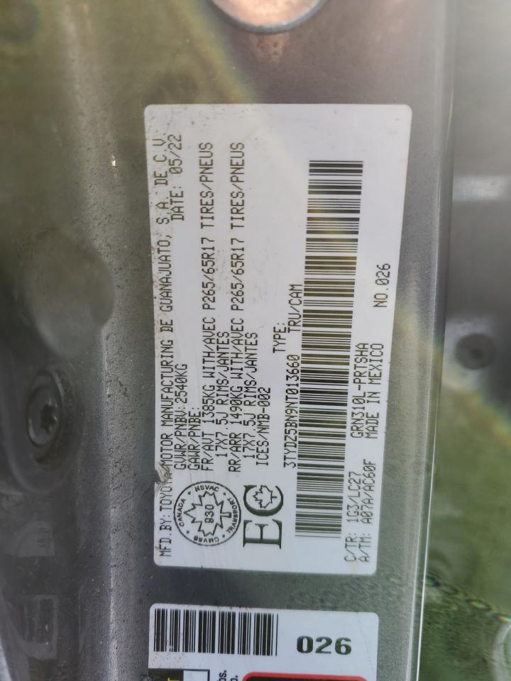 2022 TOYOTA TACOMA DOUBLE CAB VIN:3TYDZ5BN9NT013660