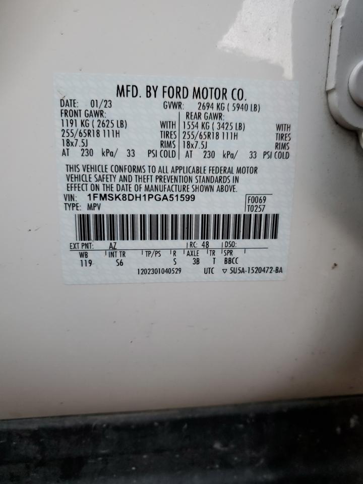 2023 FORD EXPLORER XLT VIN:1FMSK8DH1PGA51599