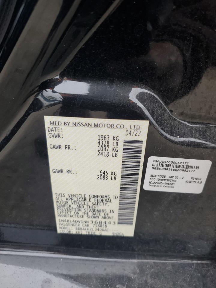2022 NISSAN ALTIMA SV VIN:1N4BL4DV1NN368443