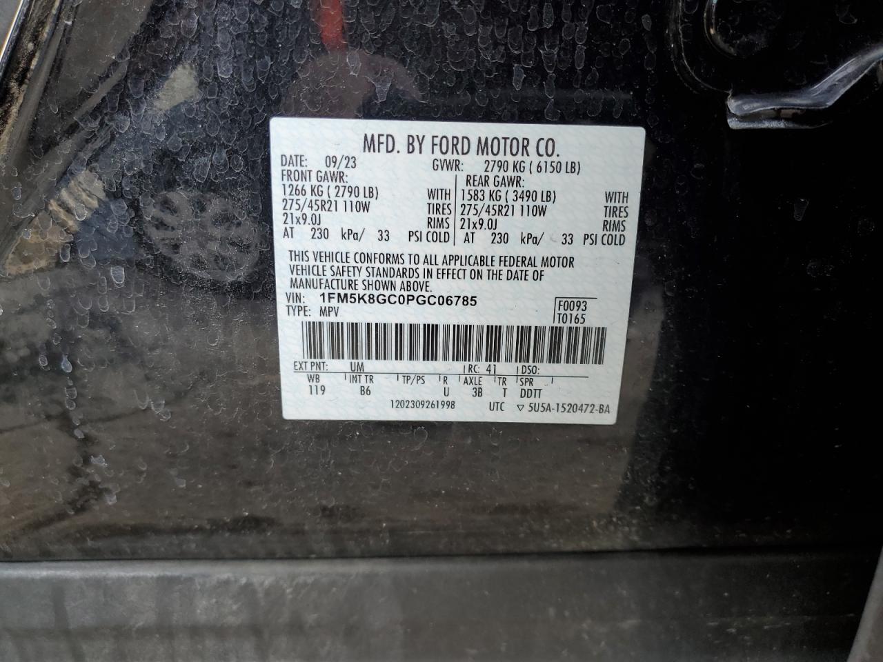 2023 FORD EXPLORER ST VIN:1FM5K8GC0PGC06785
