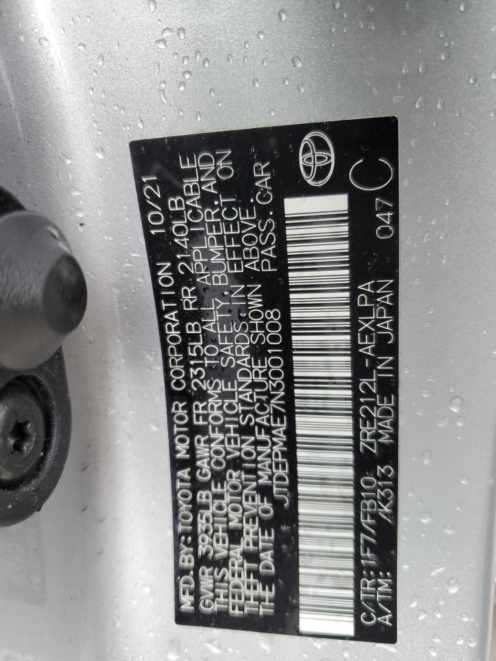 2022 TOYOTA COROLLA LE VIN:JTDEPMAE7N3001008