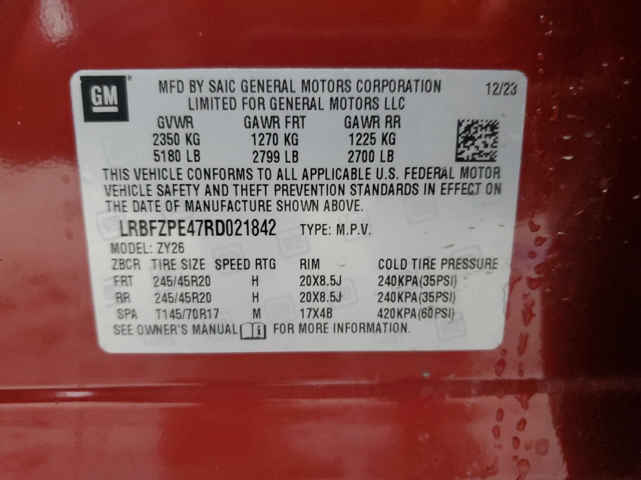 2024 BUICK ENVISION ESSENCE VIN:LRBFZPE47RD021842