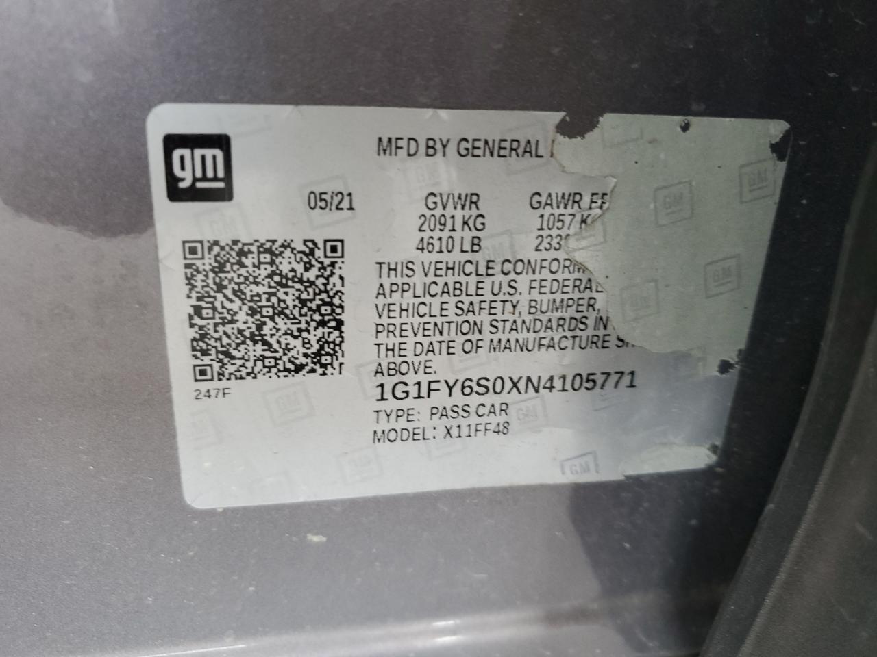 2022 CHEVROLET BOLT EUV LT VIN:1G1FY6S0XN4105771