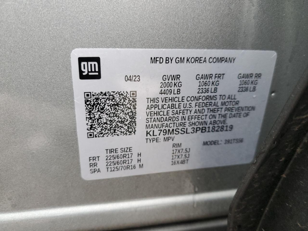 2023 CHEVROLET TRAILBLAZER ACTIV VIN:KL79MSSL3PB182819