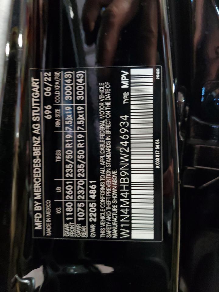 2022 MERCEDES-BENZ GLB 250 4MATIC VIN:W1N4M4HB9NW246934