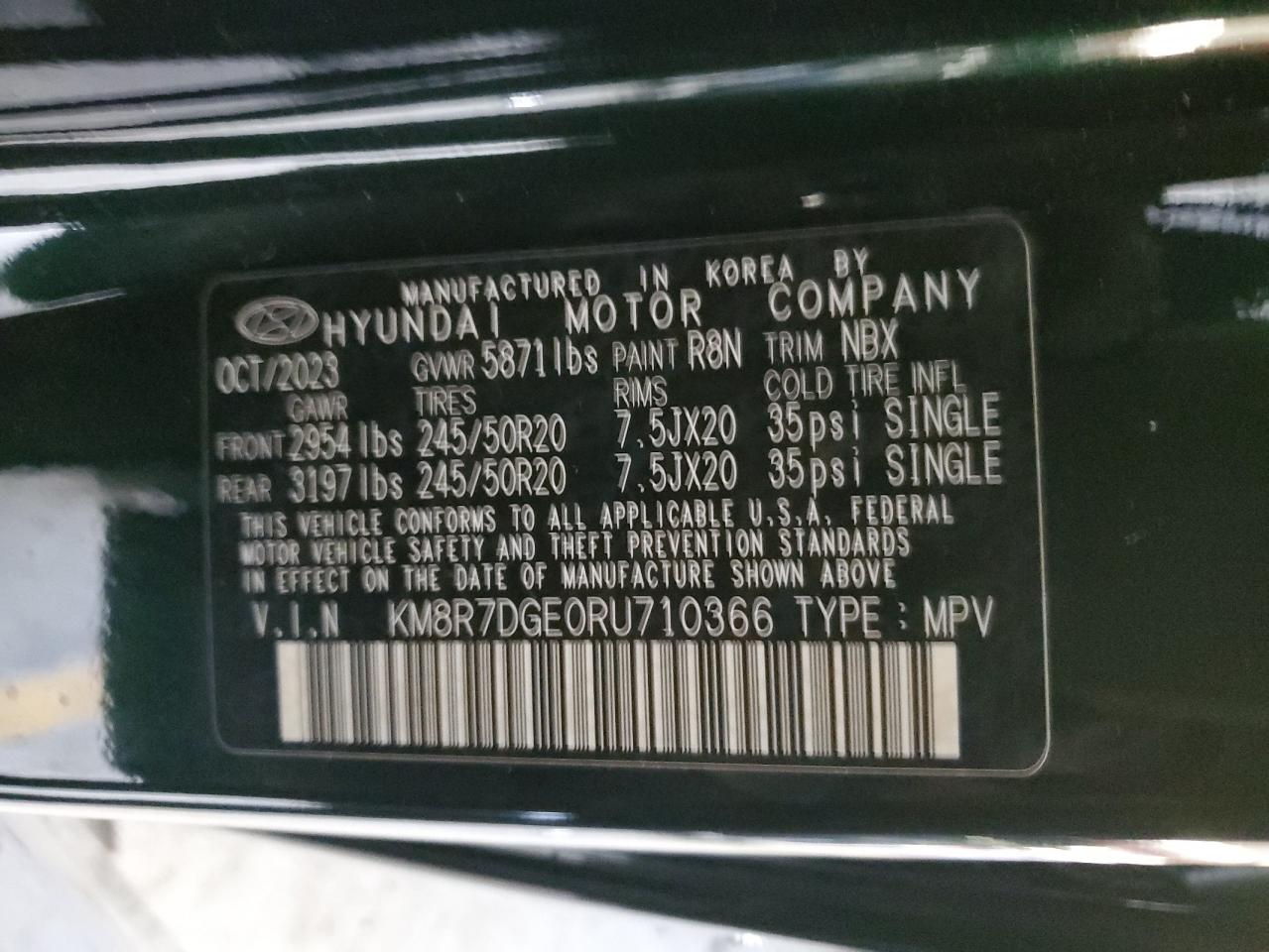 2024 HYUNDAI PALISADE CALLIGRAPHY VIN:KM8R7DGE0RU710366