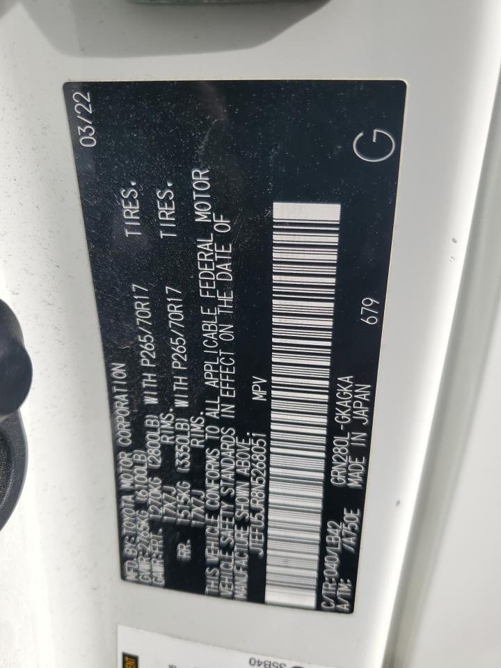 2022 TOYOTA 4RUNNER SR5 VIN:JTEFU5JR8N5268051