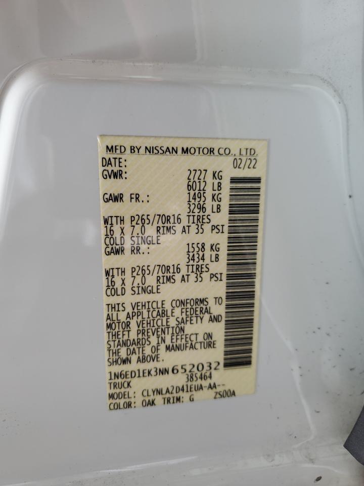 2022 NISSAN FRONTIER S VIN:1N6ED1EK3NN652032