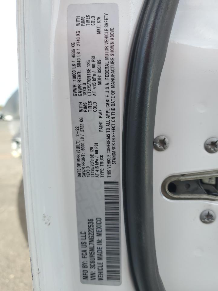 2022 RAM 2500 LARAMIE VIN:3C6UR5NL7NG222536
