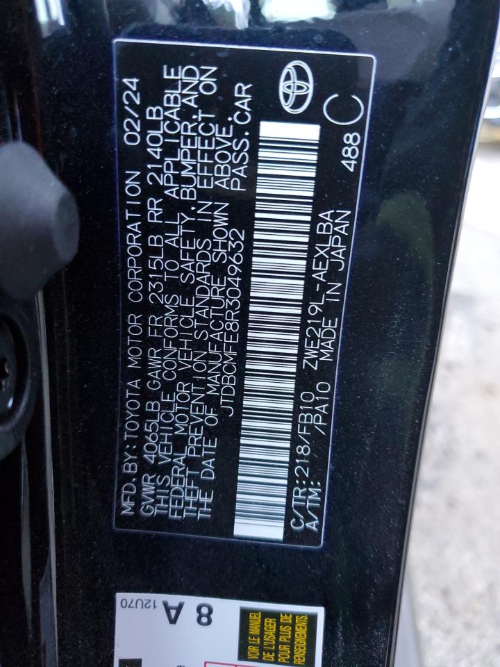2024 TOYOTA COROLLA LE VIN:JTDBCMFE8R3049632