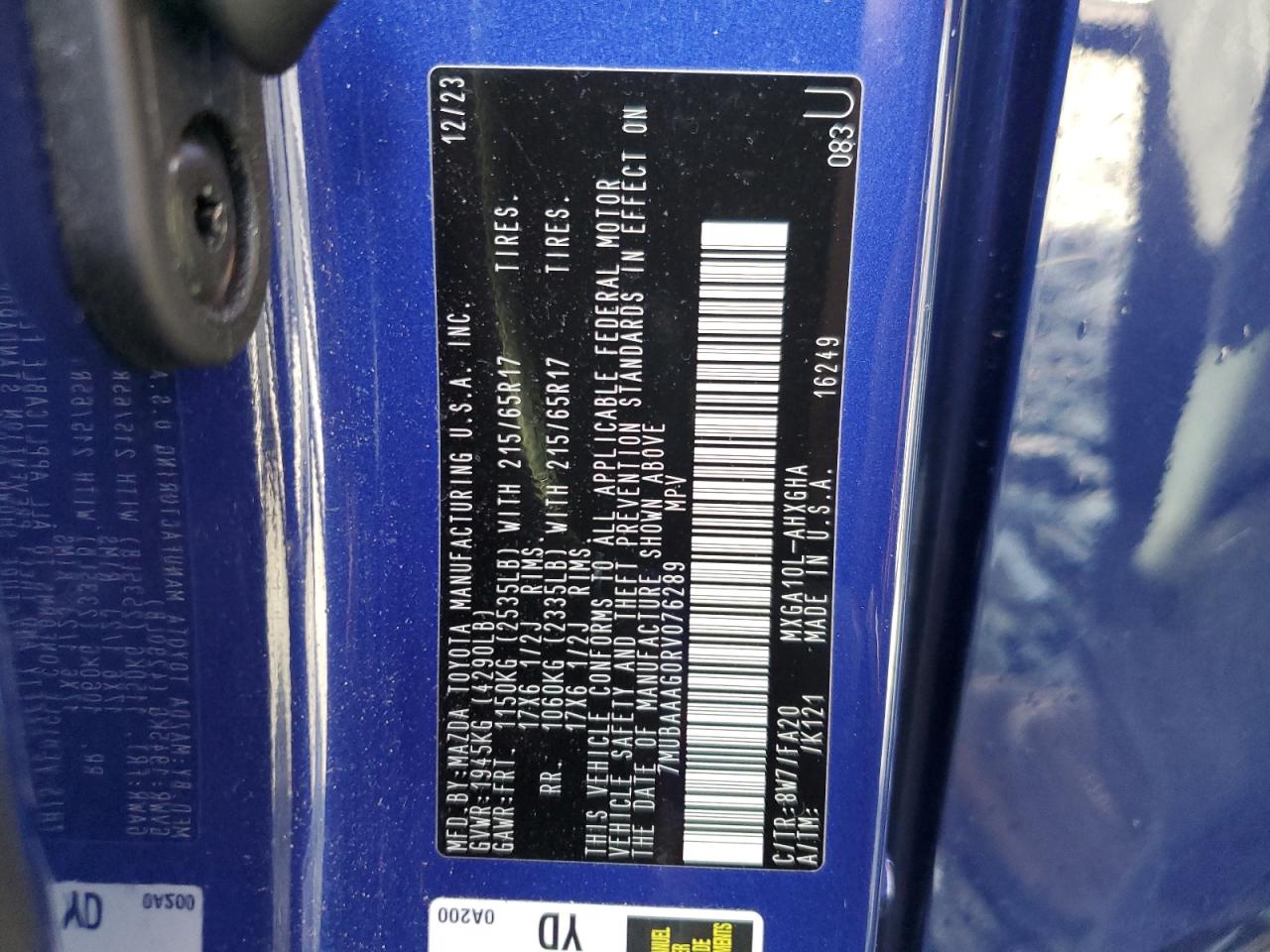2024 TOYOTA COROLLA CROSS LE VIN:7MUBAAAG0RV076289