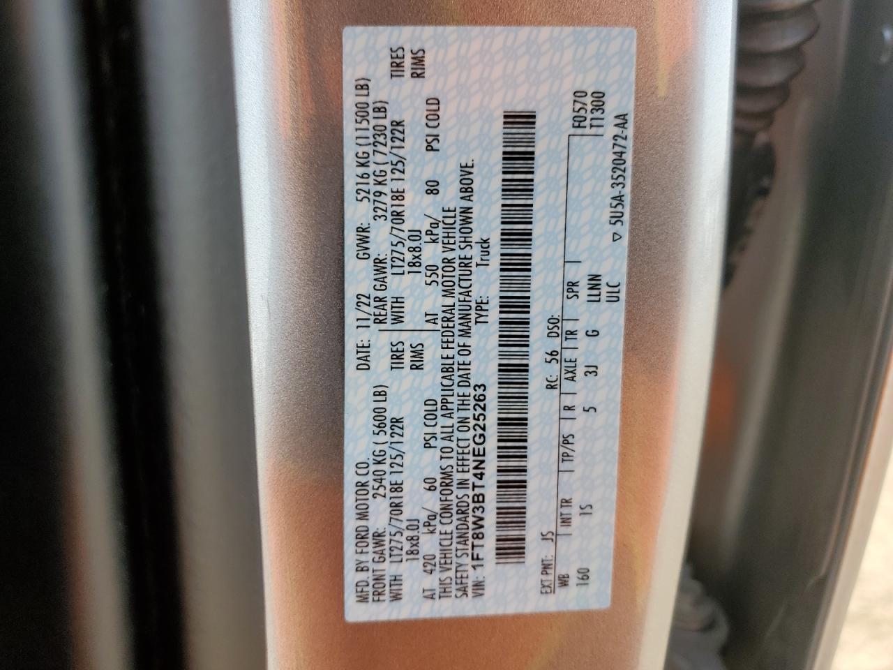 2022 FORD F350 SUPER DUTY VIN:1N4BL4DV7RN387990