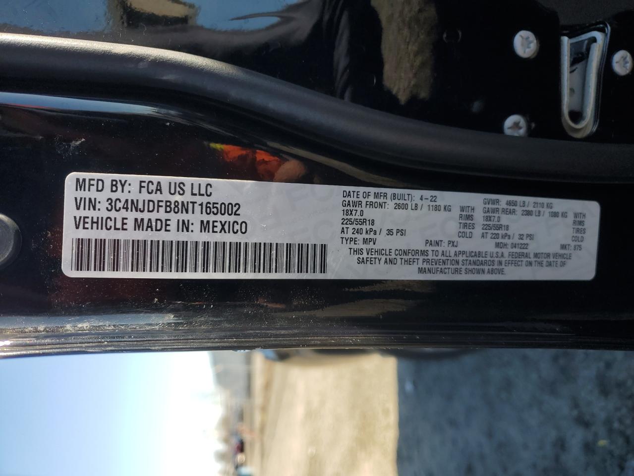 2022 JEEP COMPASS LATITUDE LUX VIN:3C4NJDFB8NT165002