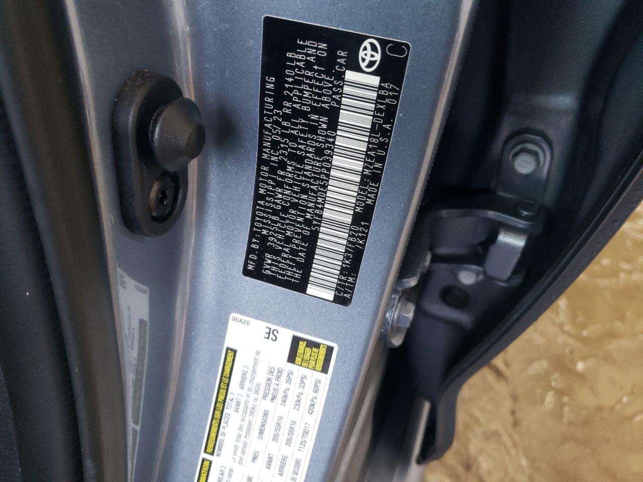 2023 TOYOTA COROLLA LE VIN:5YFB4MDE5PP039340