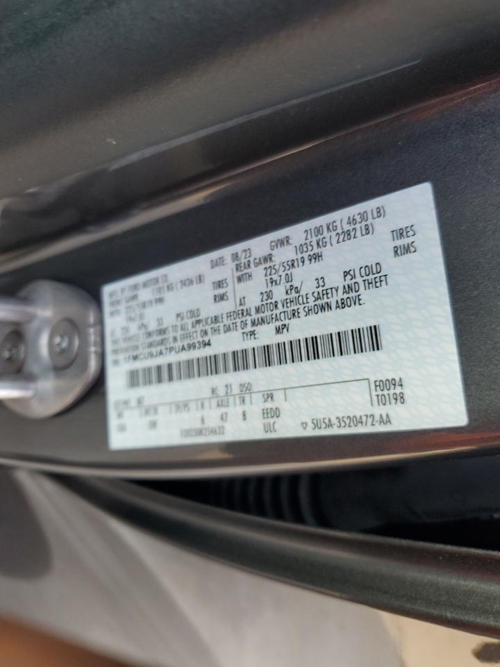 2023 FORD ESCAPE PLATINUM VIN:1FMCU9JA7PUA99394