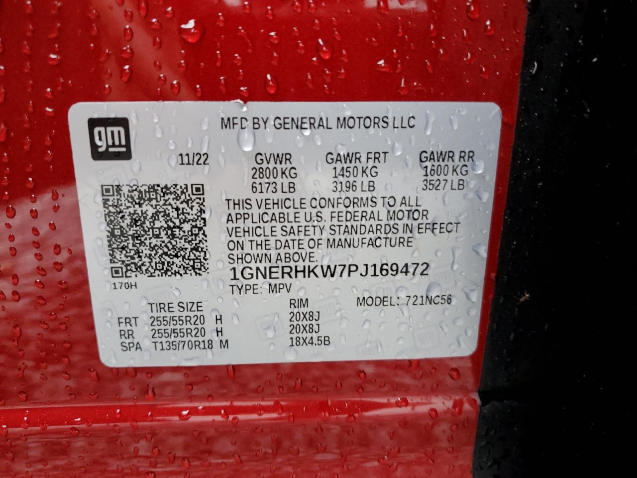 2023 CHEVROLET TRAVERSE LT VIN:1GNERHKW7PJ169472