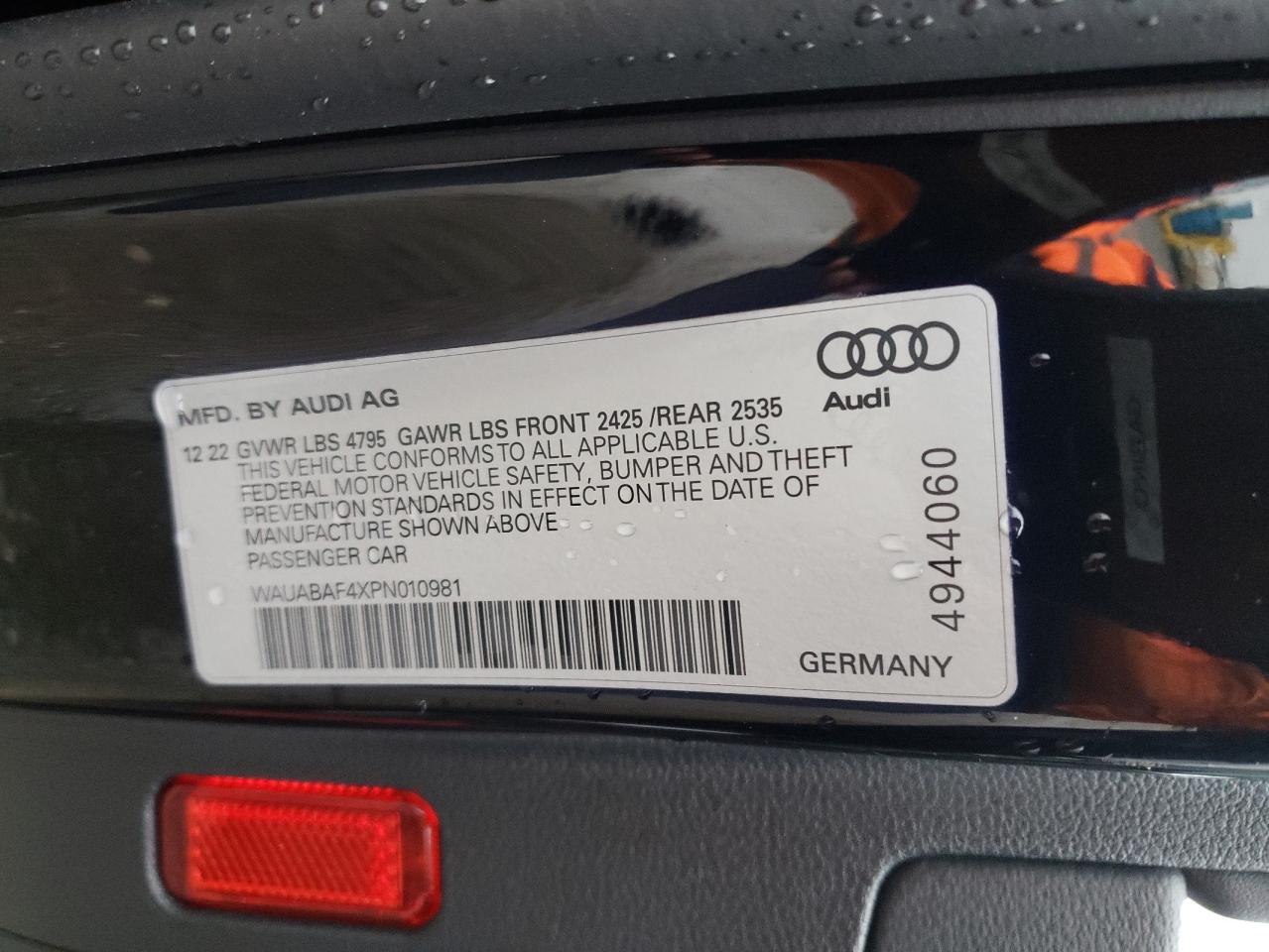 2023 AUDI A4 PREMIUM 40 VIN:WAUABAF4XPN010981