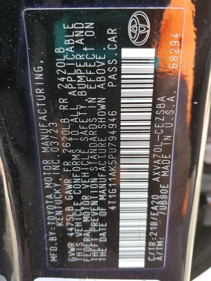 2023 TOYOTA CAMRY SE NIGHT SHADE VIN:4T1G11AK5PU794946