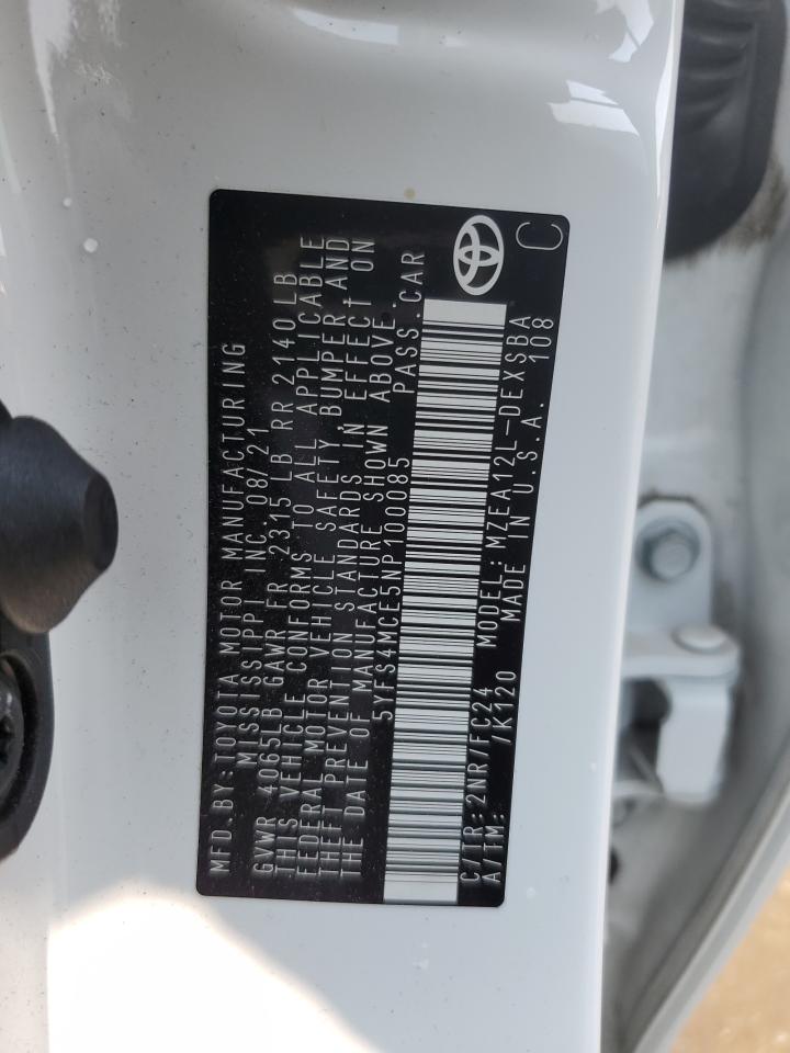 2022 TOYOTA COROLLA SE VIN:5YFS4MCE5NP100085