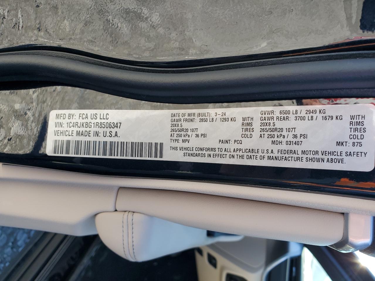 2024 JEEP GRAND CHEROKEE L LIMITED VIN:1C4RJKBG1R8506347