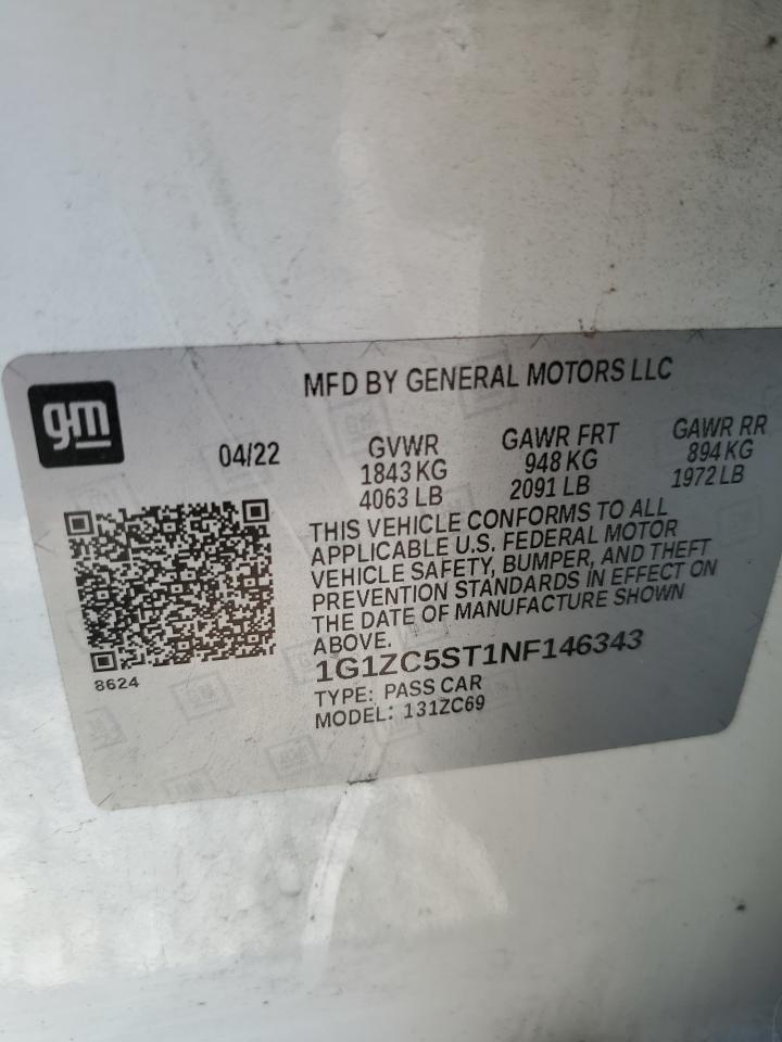 2022 CHEVROLET MALIBU LS VIN:1G1ZC5ST1NF146343