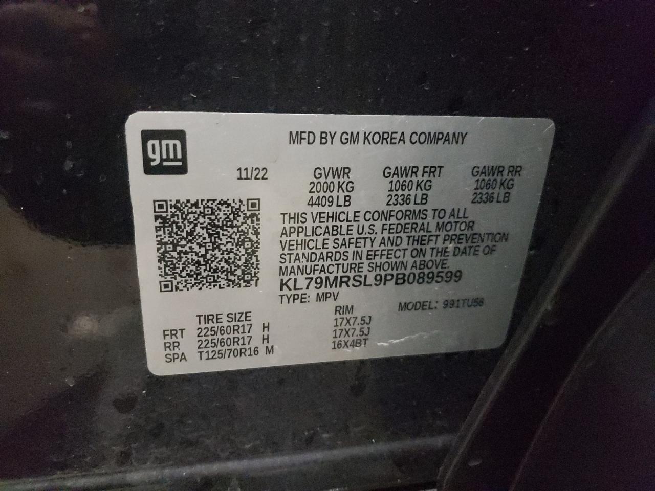 2023 CHEVROLET TRAILBLAZER LT VIN:KL79MRSL9PB089599