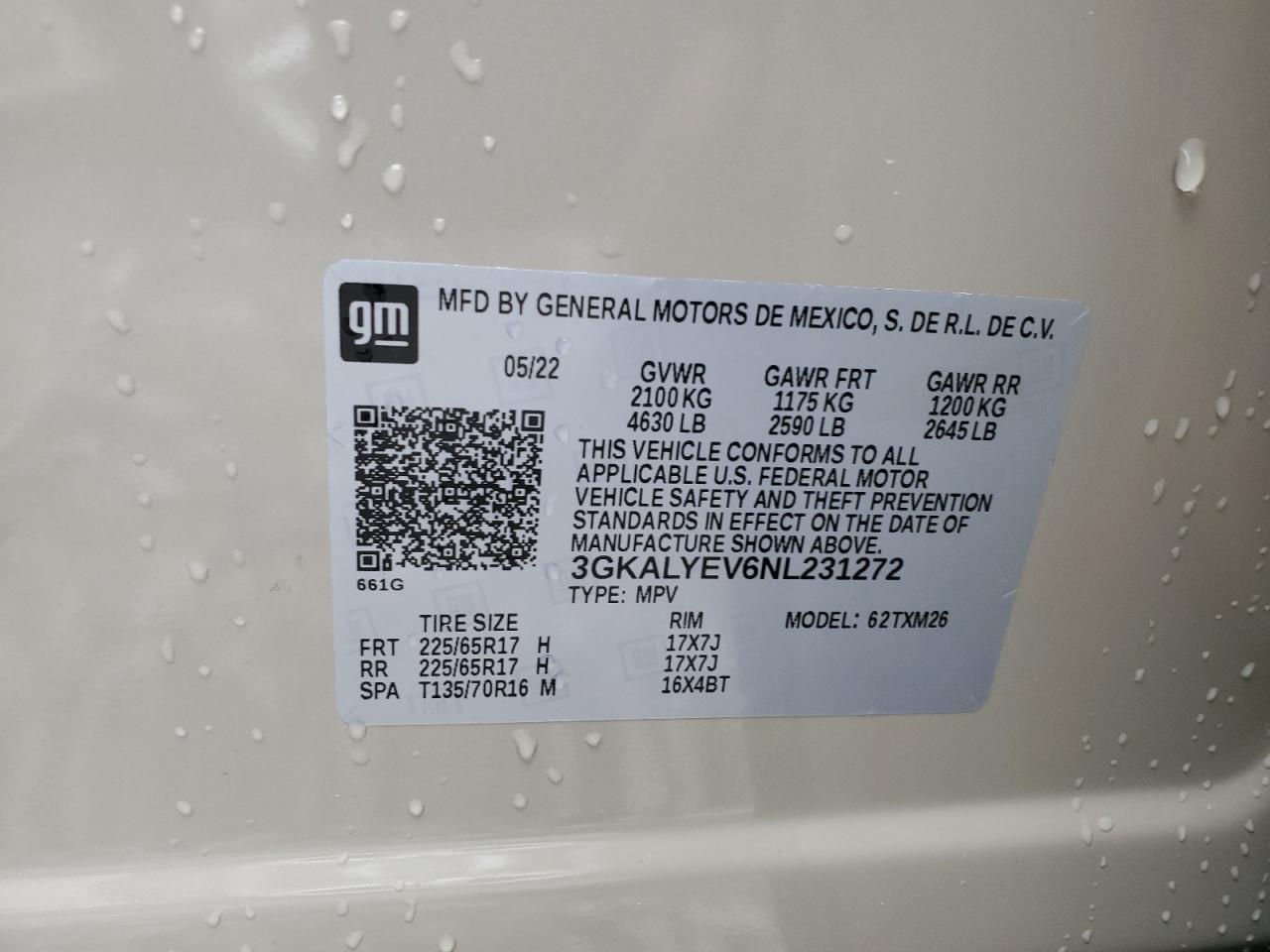 2022 GMC TERRAIN AT4 VIN:3GKALYEV6NL231272