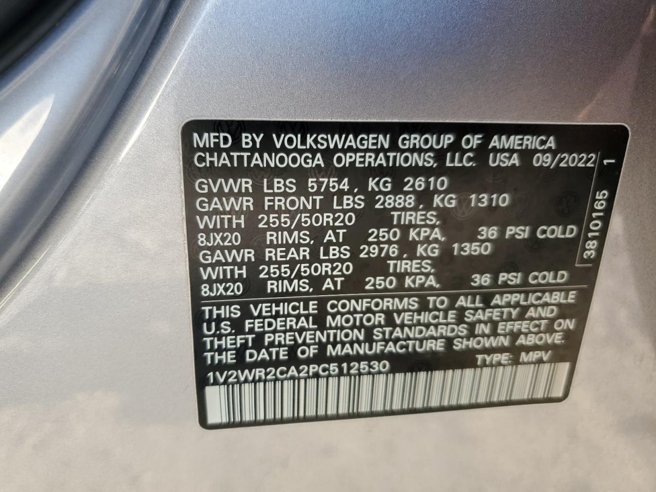 2023 VOLKSWAGEN ATLAS SE VIN:1V2WR2CA2PC512530
