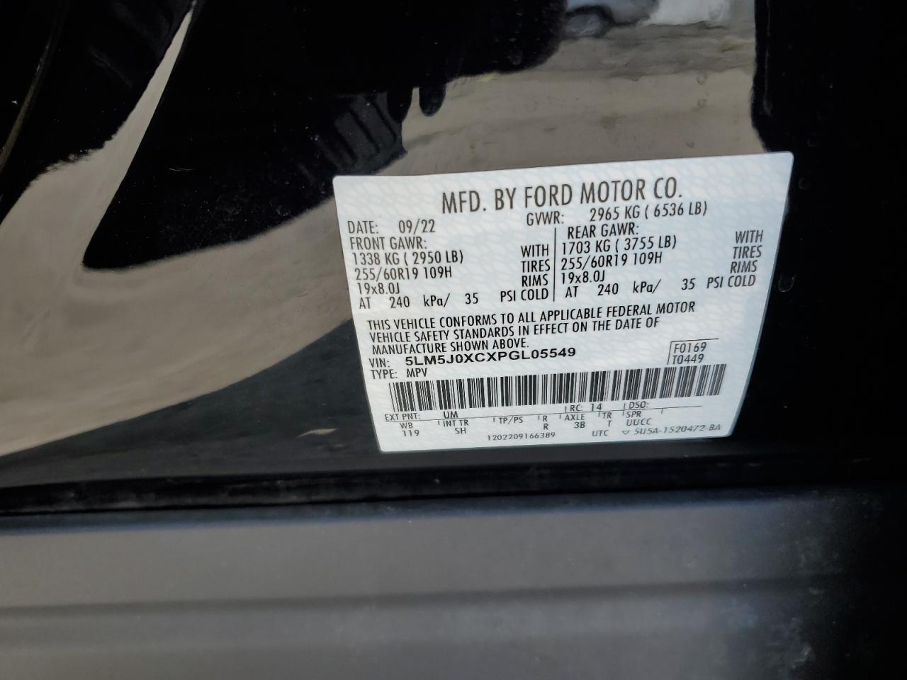 2023 LINCOLN AVIATOR  VIN:5LM5J0XCXPGL05549