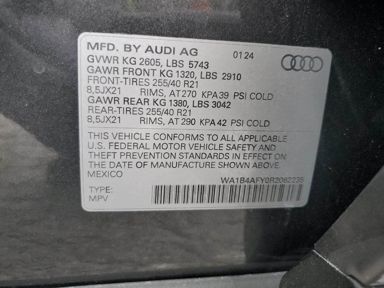 2024 AUDI SQ5 PREMIUM PLUS VIN:WA1B4AFY0R2062235