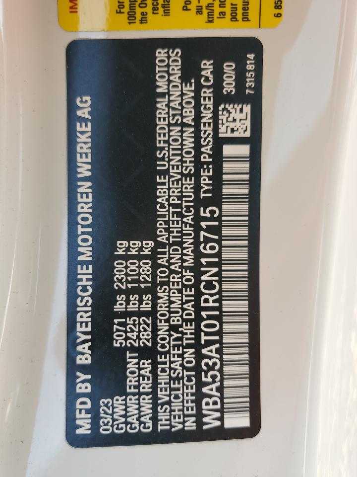 2024 BMW M440I  VIN:WBA53AT01RCN16715