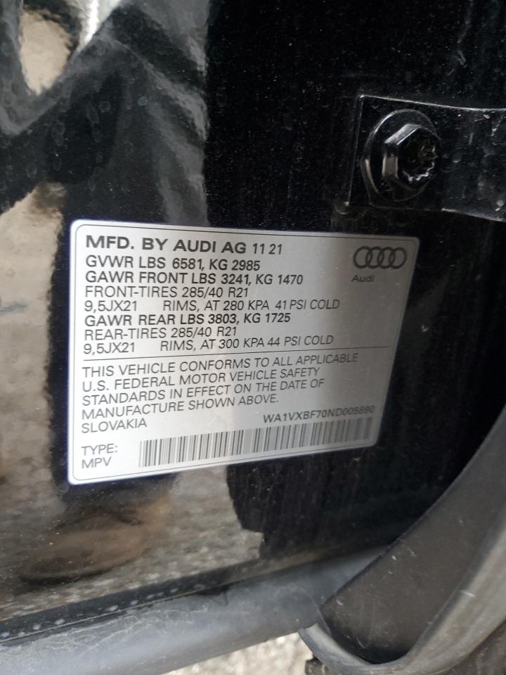2022 AUDI Q7 PRESTIGE VIN:WA1VXBF70ND005890