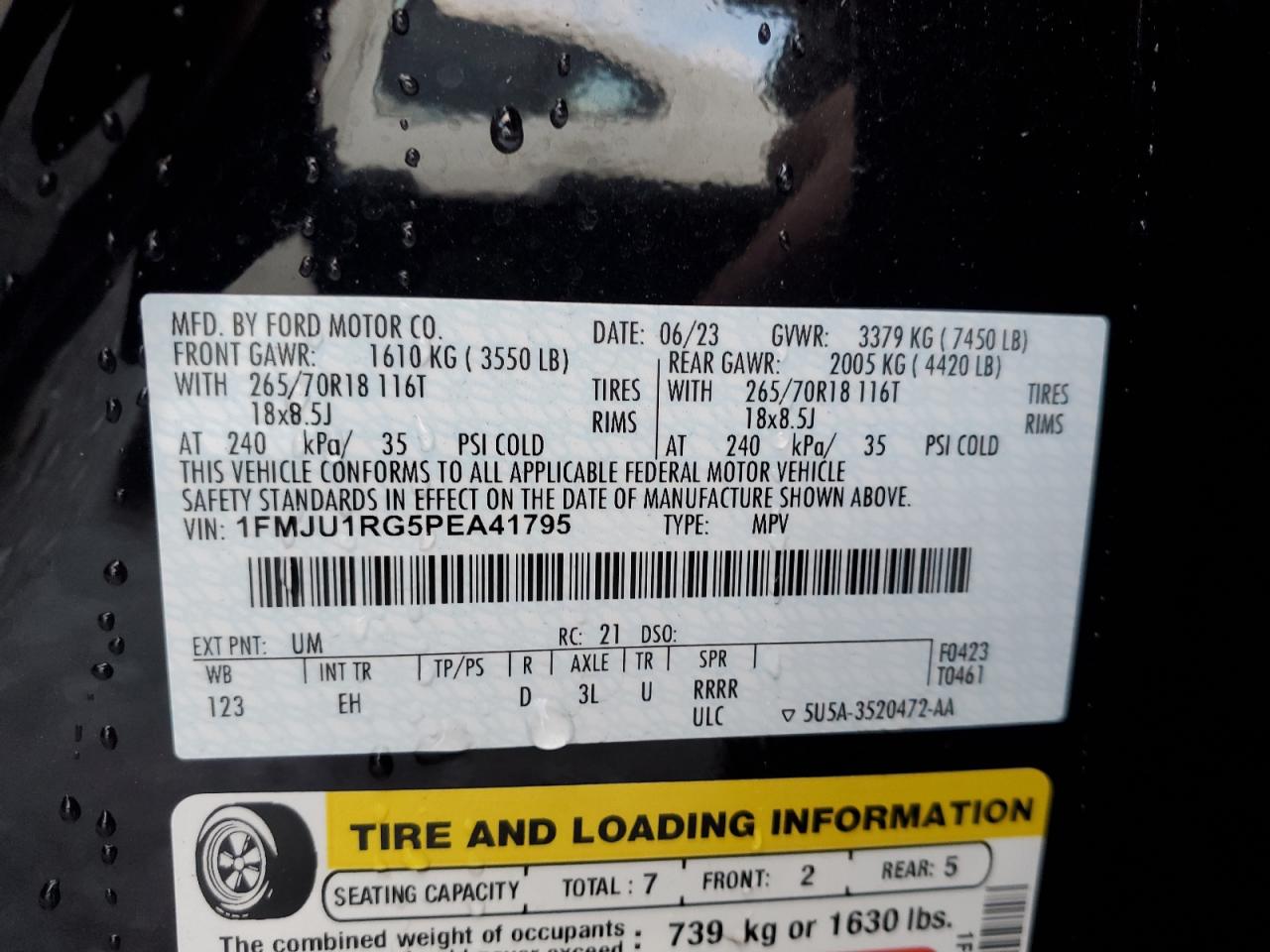 2023 FORD EXPEDITION TIMBERLINE VIN:1FMJU1RG5PEA41795