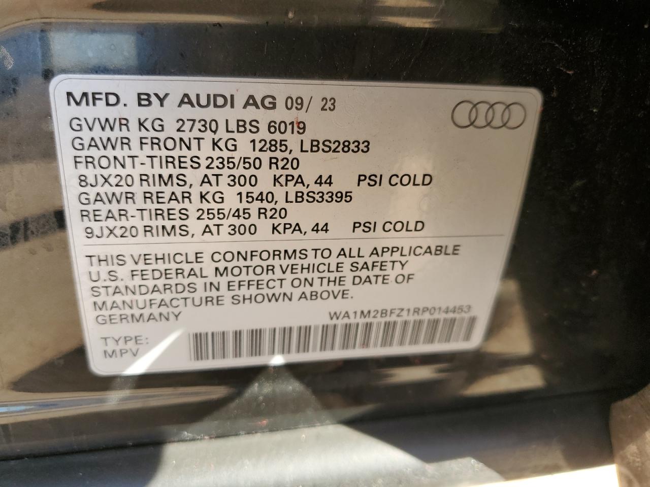 2024 AUDI Q4 E-TRON PRESTIGE VIN:WA1M2BFZ1RP014453