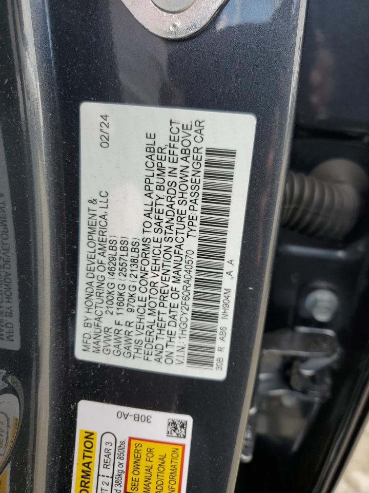 2024 HONDA ACCORD HYBRID EXL VIN:1HGCY2F60RA040570