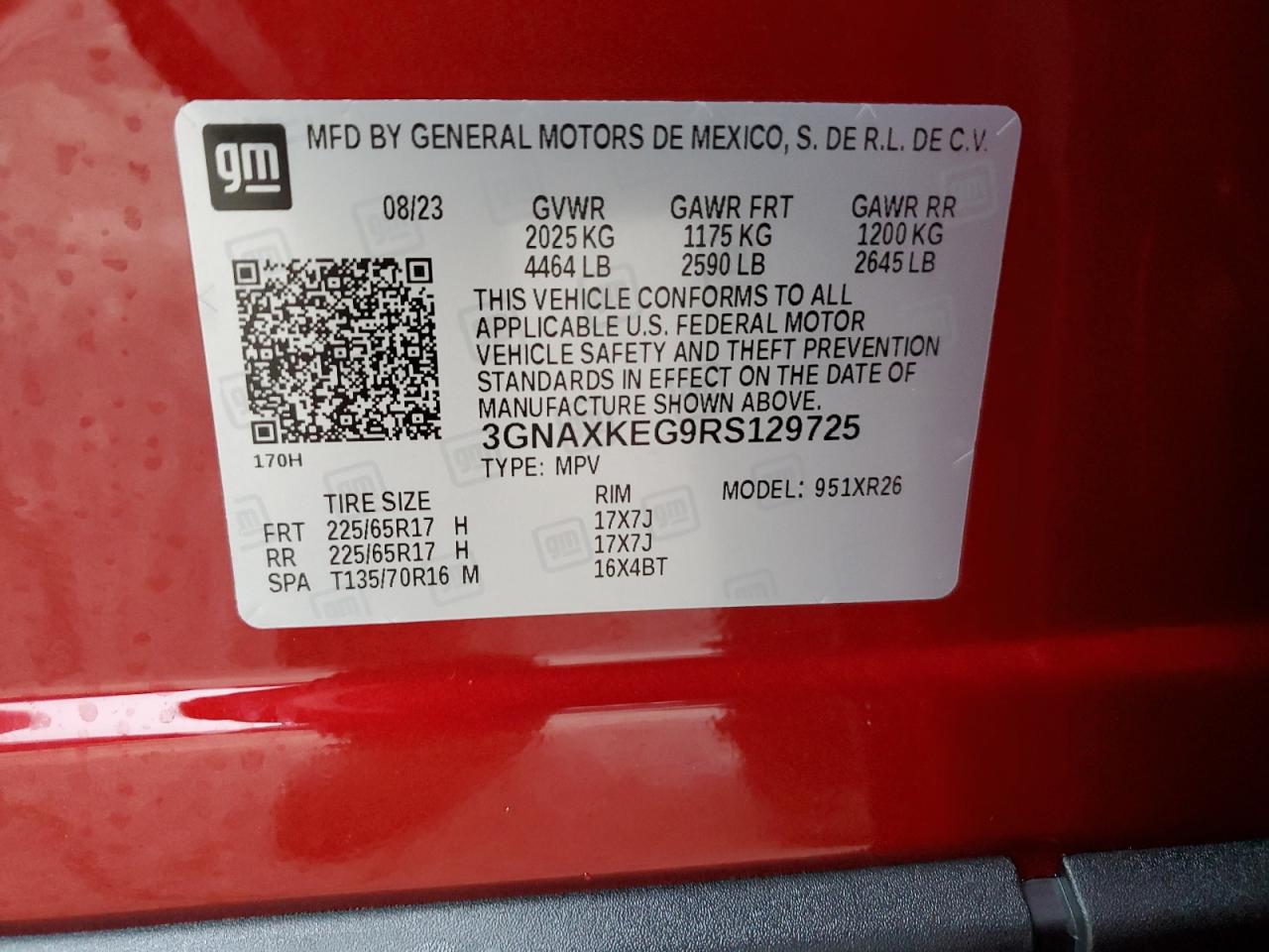 2024 CHEVROLET EQUINOX LT VIN:3GNAXKEG9RS129725