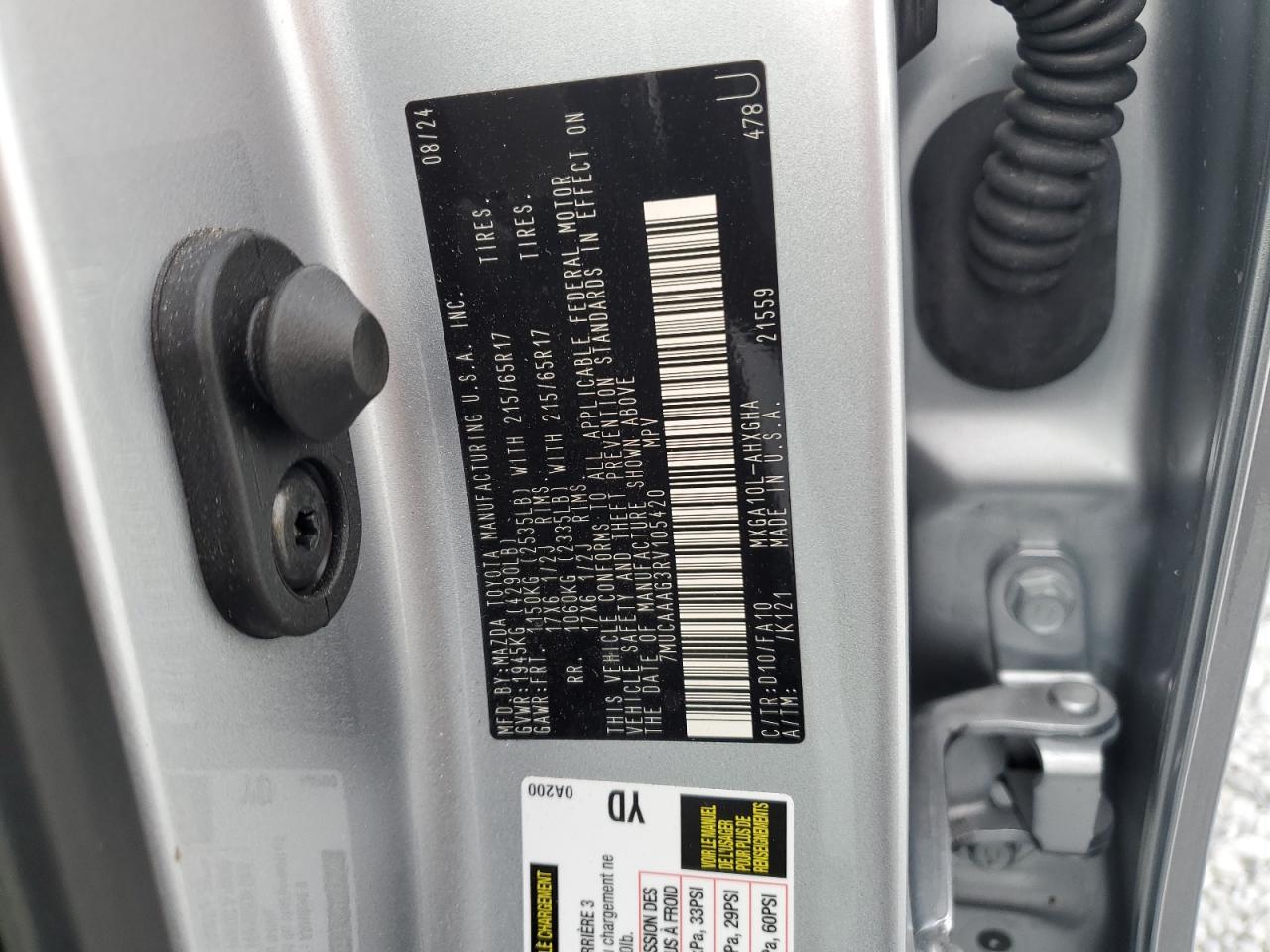 2024 TOYOTA COROLLA CROSS LE VIN:7MUCAAAG3RV105420