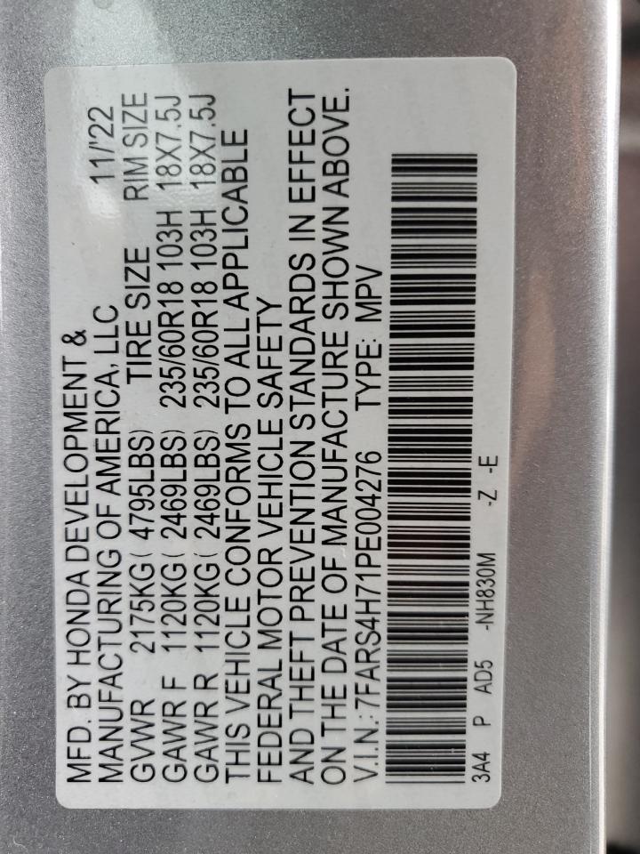 2023 HONDA CR-V EXL VIN:7FARS4H71PE004276