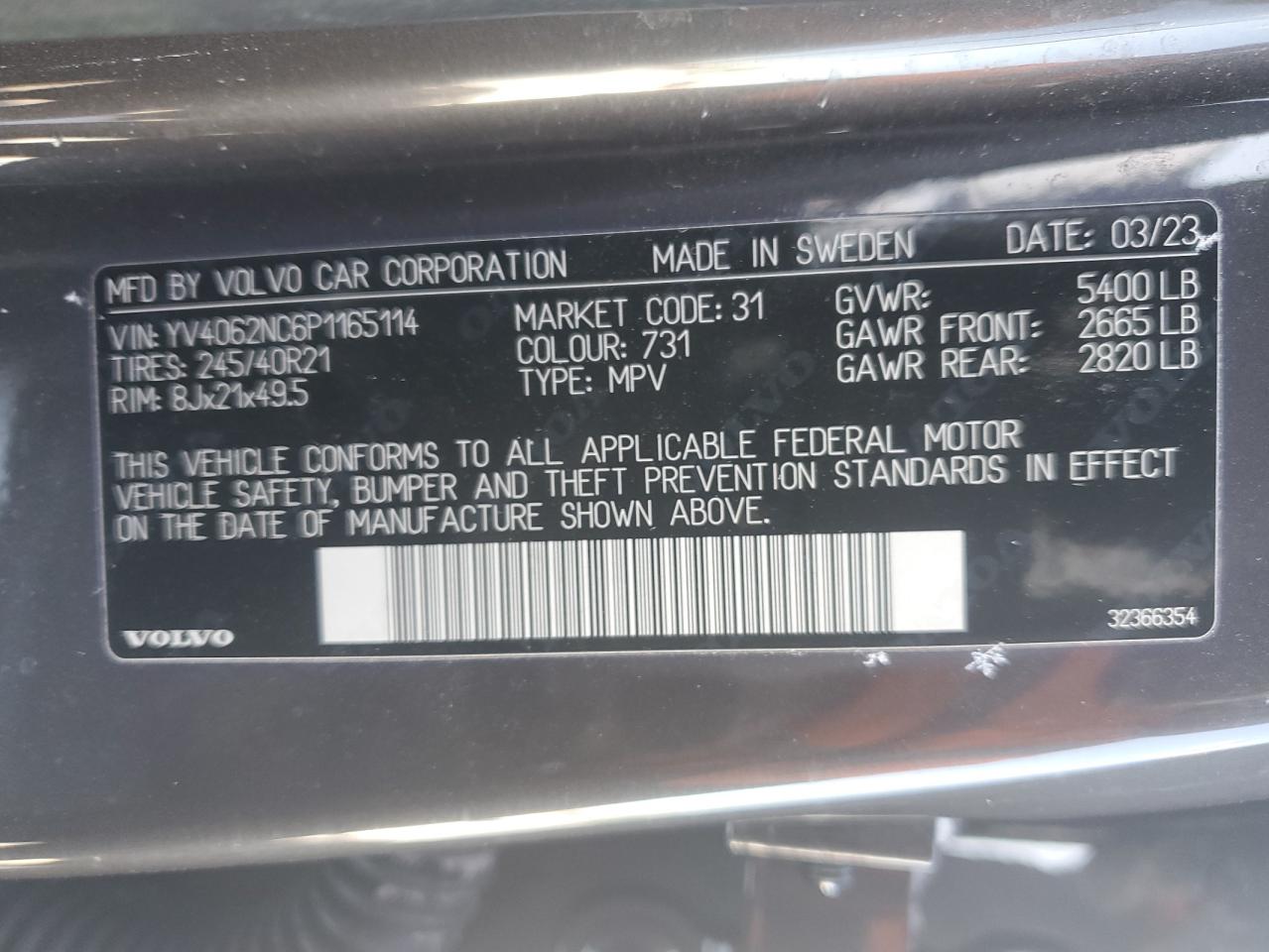 2023 VOLVO V90 CROSS COUNTRY ULTIMATE VIN:YV4062NC6P1165114