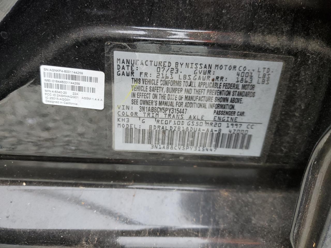 2023 NISSAN SENTRA SV VIN:3N1AB8CV5PY315447