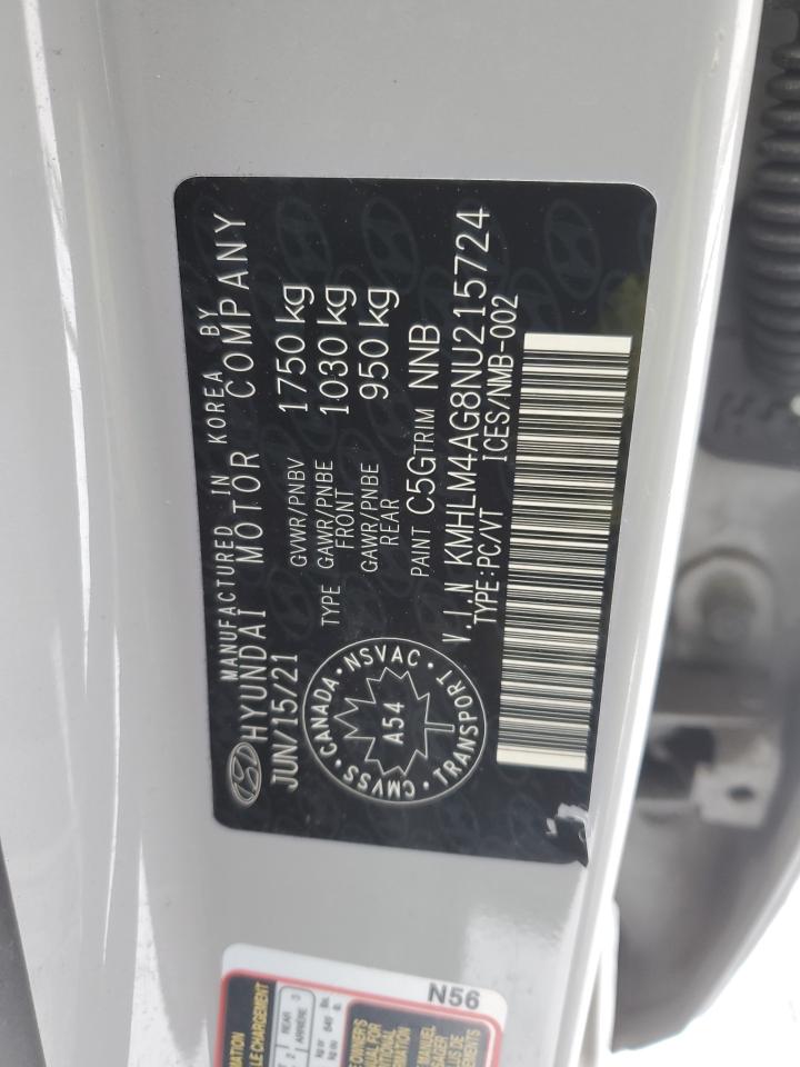 2022 HYUNDAI ELANTRA SEL VIN:KMHLM4AG8NU215724