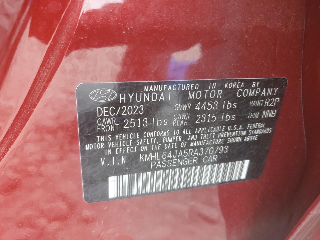 2024 HYUNDAI SONATA SEL VIN:KMHL64JA5RA370793