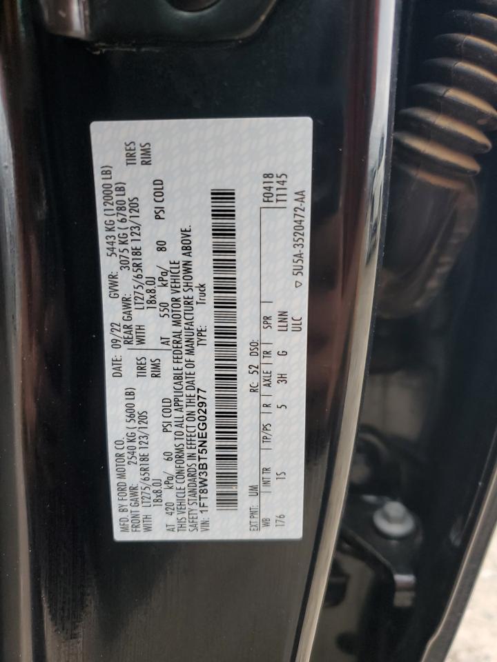 2022 FORD F350 SUPER DUTY VIN:1FT8W3BT5NEG02977