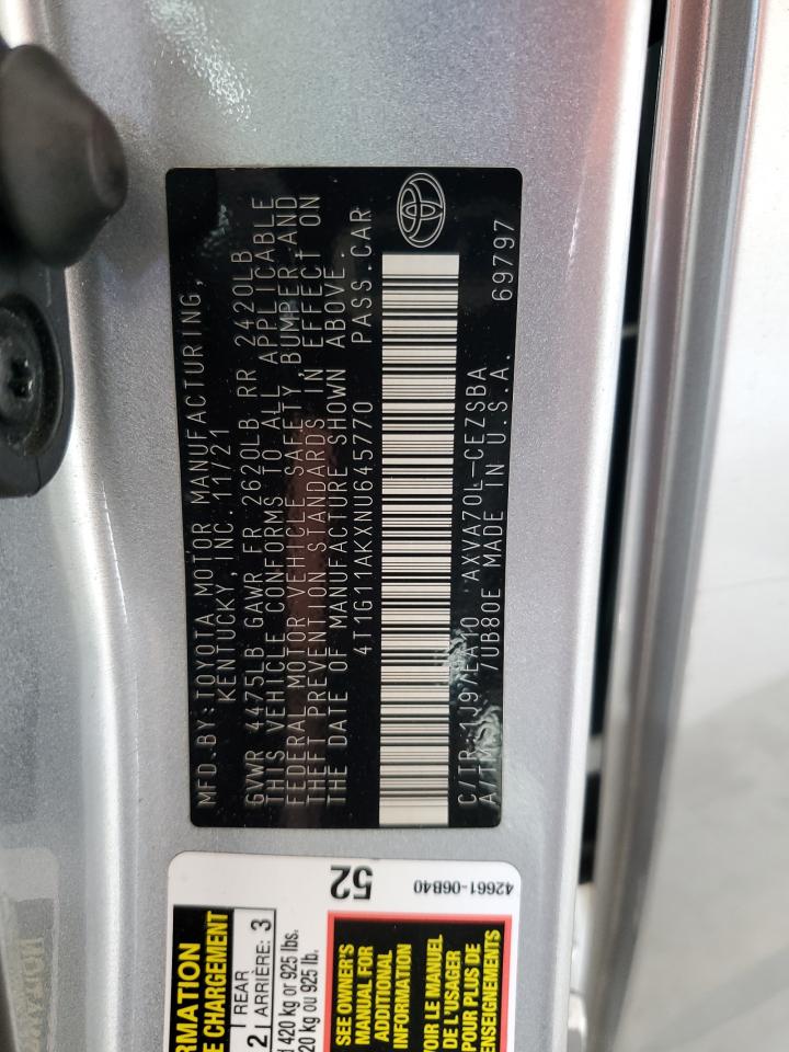 2022 TOYOTA CAMRY SE VIN:4T1G11AKXNU645770