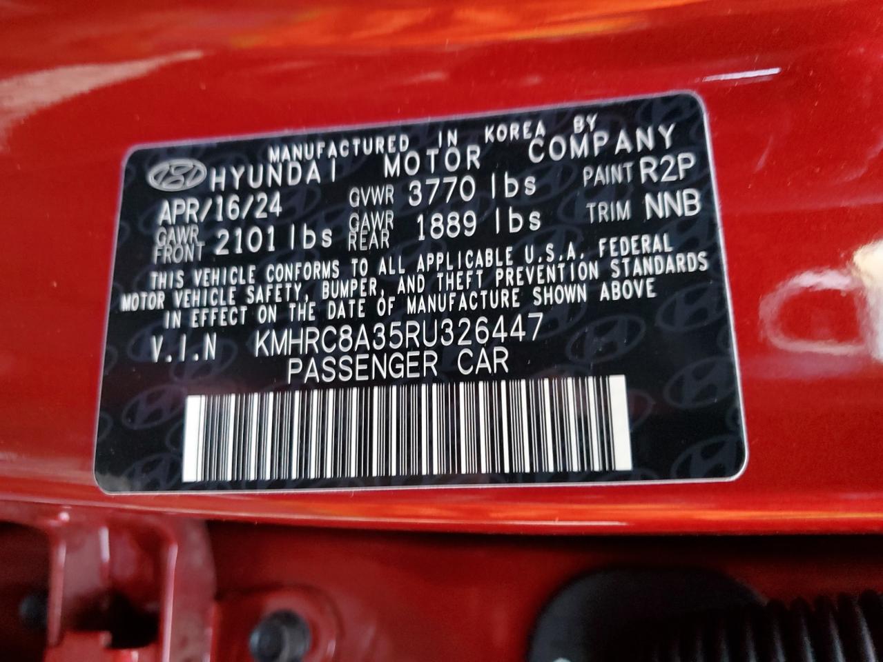 2024 HYUNDAI VENUE SEL VIN:KMHRC8A35RU326447