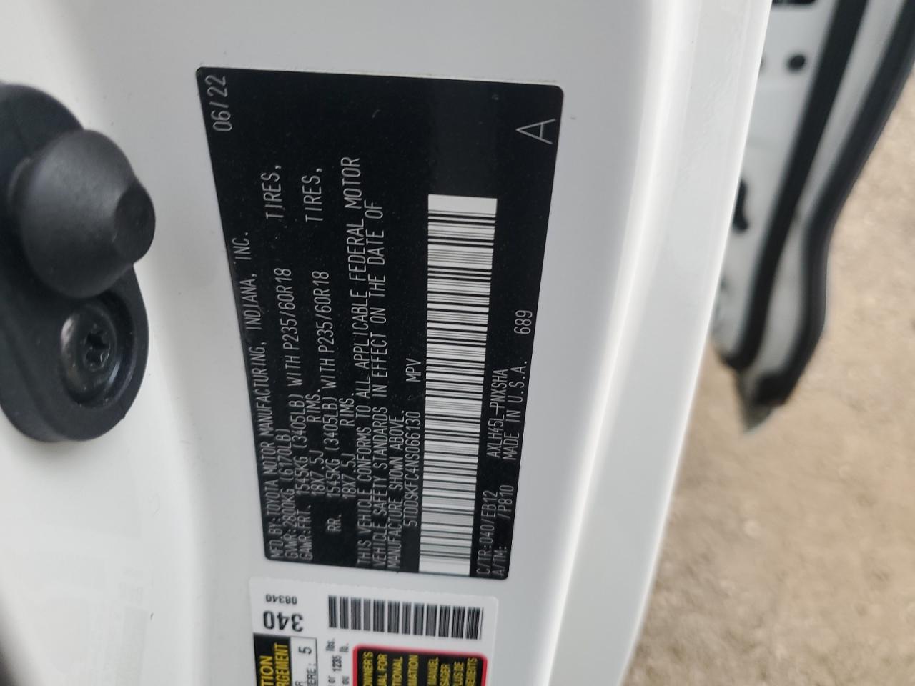 2022 TOYOTA SIENNA XSE VIN:5TDDSKFC4NS066130