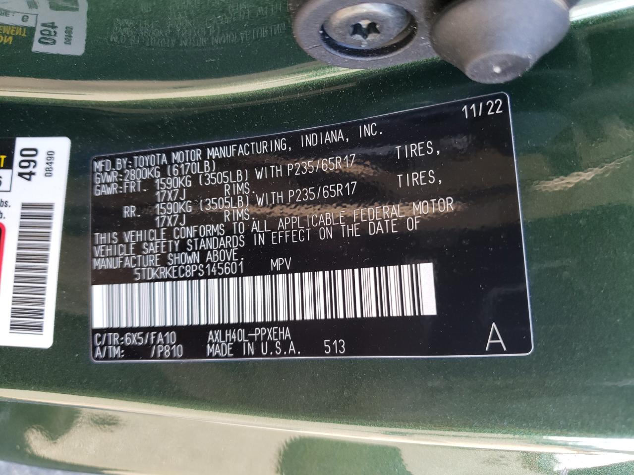 2023 TOYOTA SIENNA LE VIN:5TDKRKEC8PS145601